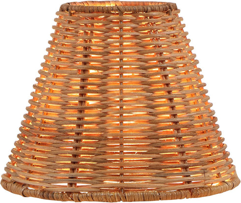 Aspen Creative 51003 3" 6" 5-1/4" Empire Clip-On Chandelier Lamp Shade, Natural Rattan, Top x Bottom x Slant Height