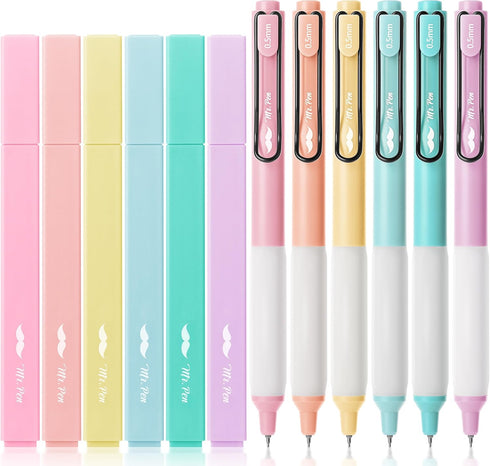 Mr. Pen Aesthetic Highlighters and Gel Pens, 12 Pack, Pastel Colors, No Bleed Bible Highlighters, Black Ink Gel Pens
