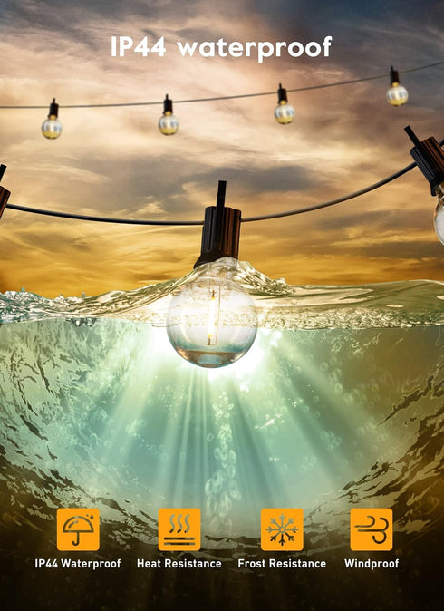 38Ft(28+10) 17 Bulbs(2 E12 Brightown Led String Lights Outdoor with Remote Hooks and Clips, Patio String Lights