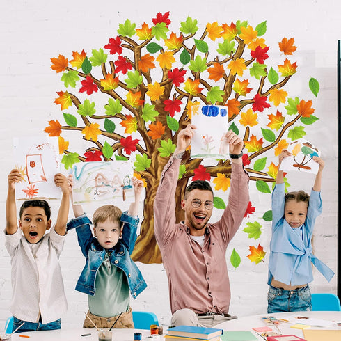 Gersoniel 90 Pieces Classroom Tree Bulletin Board Set, Fall Tree Decoration with Conversation Heart Leaves Cutouts