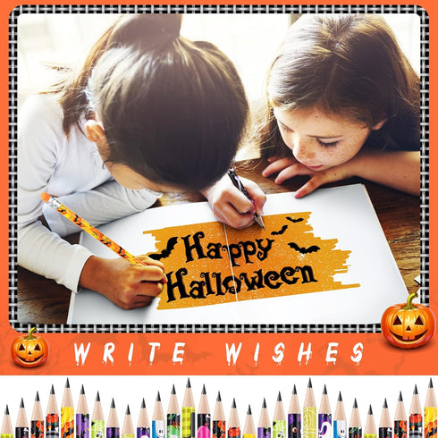 Yexiya 120 Pieces Halloween Pencil Bulk - Cute Wooden Pencils with Eraser and Assorted Patterns for Kids