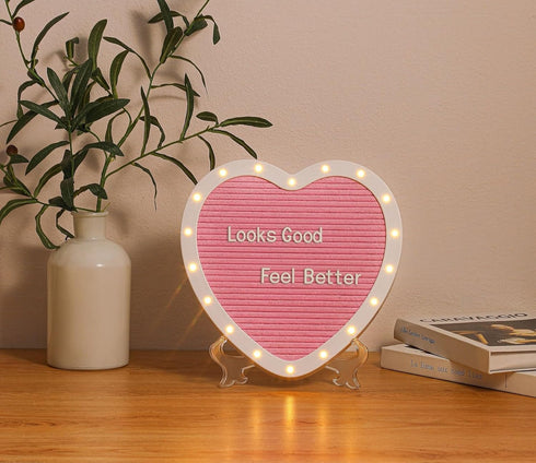 Lights,10x10 663 Heart-Shaped Felt Letter Board with Built-in LED Light-up Message Board with Pre-Cut Letters,Cursive