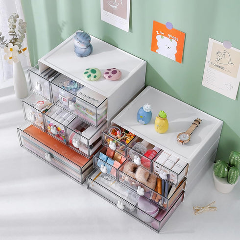 Plastic Desk Organizer with Drawers,Desktop Organizer Drawers Storage,3 Tier Drawer Organizer with 6 Drawers,Stackable Storage Drawers for Office (H 6.5in)