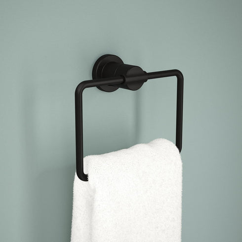 DELTA FAUCET NIC46-MB Nicoli Wall Mount Square Closed Towel Ring Bath Hardware Accessory in Matte Black by Delta Faucet