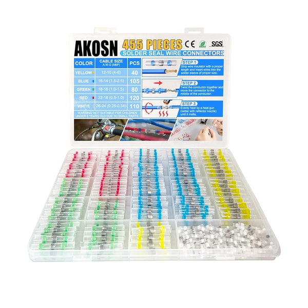 455 PCS Heat Shrink Self Soldering Butt Connector, Waterproof Wire Solder Stick Splice Connector Kit for Automotive