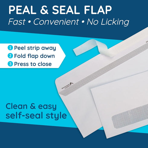 Summit 500 #10 #10 4 1/8 9 1/2, 500 Pack Blue Left Window Envelopes Self Seal -QuickBooks Invoices, Checks and Letter