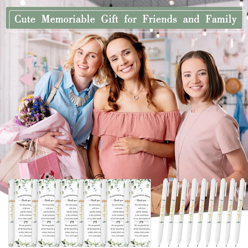 Greenery Baby Shower Pens, Black Ink Retractable Ballpoint Pens for Baby Shower Party Games, 30 Set