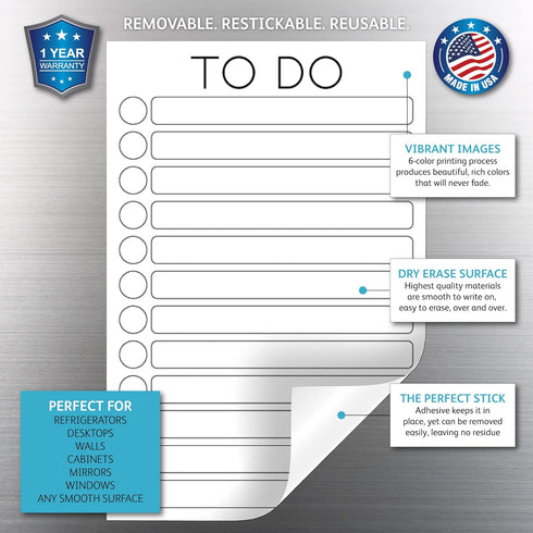 Dry Erase to Do List Vinyl Whiteboard Sticker Decal 6 x 9 inches, Removable & Reusable with Magnetic Marker