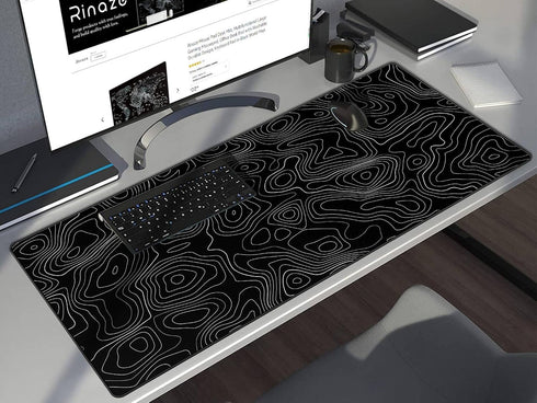 Rinaze Extra Large Gaming Mouse Pad with Black Topographic, XXL Mousepad, Big Mouse Mat Desk Pad, Non Slip Keyboard Pad
