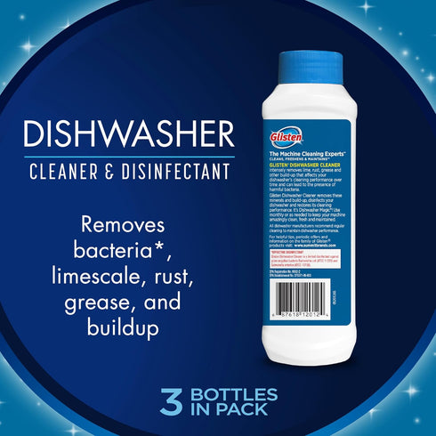 Glisten Dishwasher Cleaner, Removes Limescale, Rust, Buildup, and Grease, Lemon Scent, 12 Ounce Bottle, 3-Pack