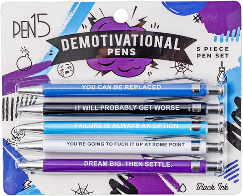 Demotivational Pens, Funny Office Gag Gift, Snarky Ballpoint Pens Set with Offensive Sayings for Coworkers