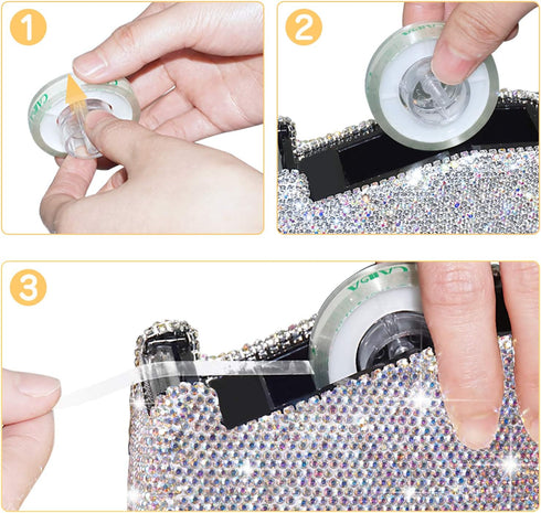 Bling Crystal Luxury Handmade Diamond Stapler & Desktop Tape Dispenser, Office Stationery Kit for Women