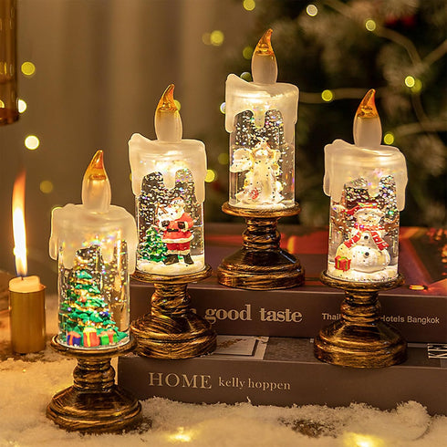 SYBOYEGE Flameless Snow Globe Candles, Battery Opered Christmas Candles Light with Swirling Glitter, Safe Fairy Tale