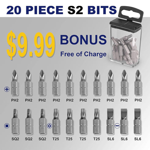 276pc Titanium Twist Drill Bit Set with S2 Bits, 135° Tip High Speed Steel, Sizes from 1/16" to 1/2", Clear Lid Case