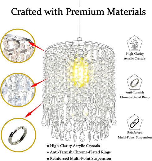 2-Tiers H13.39''X D9.84'' Chandelier Shades, Mini Crystal Shade, Acrylic Beaded Hanging Lampshade, Modern Pendant Light