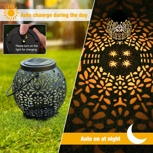2 Pack Brizled Solar Lantern Lights, Outdoor LED Hanging Lantern Lights with Star Projection, Warm White Solar Garden