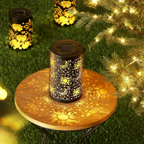 Outdoor Solar Lanterns Garden Tangled Decor Hanging Waterproof Metal Solar Lights with Ramadan Sun Star Moon Decorative
