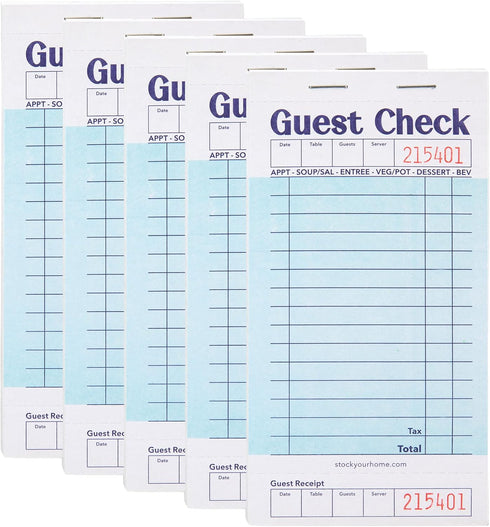 Stock Your Home Blue Guest Check Books for Servers (5 Pack) Server