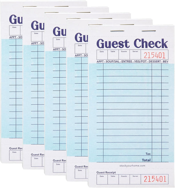 Stock Your Home Blue Guest Check Books for Servers (5 Pack) Server