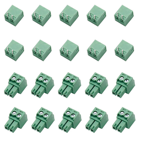 10Set 3.81mm Pitch Male Female 2-Pin PCB Screw Terminal Block Connector Plug KF2EDGK - Green, 300V 8A