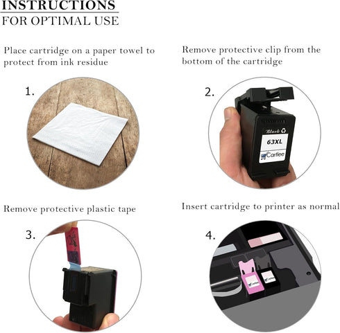 Cartlee Remanufactured Ink Cartridge Replacement for HP 63XL 63 XL for Officejet 3830, Envy 4520, Officejet 4650, 5258,