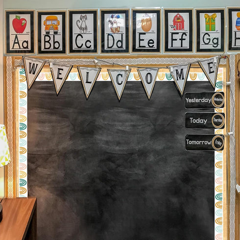 Whaline 32.8ft Boho Rainbow Wood Grain Bulletin Board Borders Die-Cut Rolled Trim for Classroom Home Chalkboard
