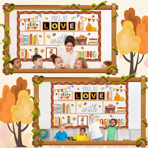 Set Bookshelf Bulletin Board Fall in Love with Learning Classroom Decoration Reading Library Inspirational Paper