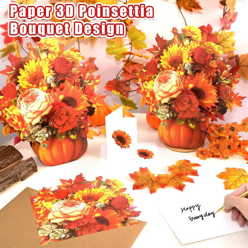 Afniimyapt 5 Set 3D 3D Autumn Harvest Bouquet Pop Up Cards Paper Flower Bouquet Pumpkin Popup Greeting Card with Blank