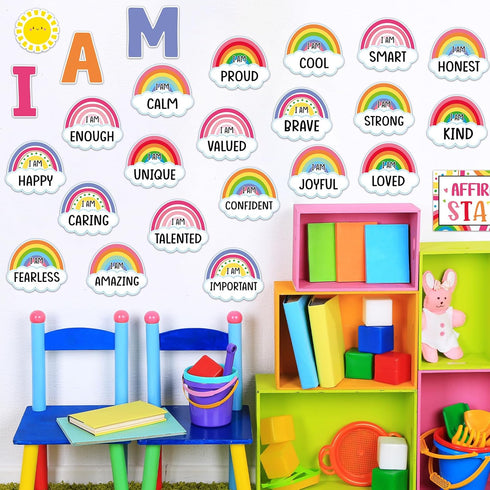 Frienda Rainbow Affirmation Station Bulletin Board Set, Motivational Posters for Classroom Mirror Growth Mindset Decor