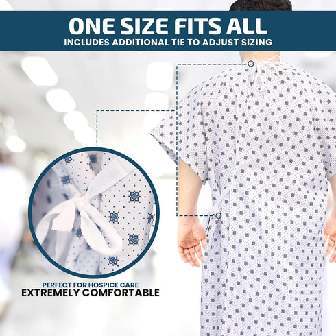 2XL Linteum Textile Supply Hospital Patient Gowns Cotton Blended Unisex Comfortable & Durable with Back Ties Fits Up
