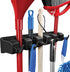 Mop and Broom Holder Wall Mount, Garage Storage Organizer with 5 Slots, 6 Hooks, 7.5lbs Capacity Per Slot, Black Broom