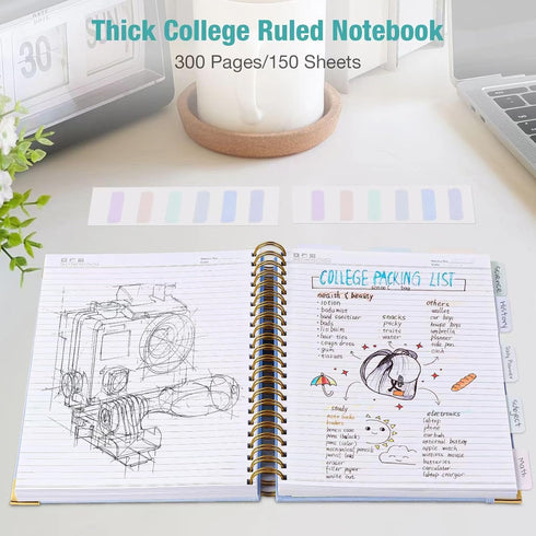 Spiral Notebook, College Ruled, 8.5" x 11", 300 Pages Leather Journals for Writing, A4 Hardcover Notebooks for Work