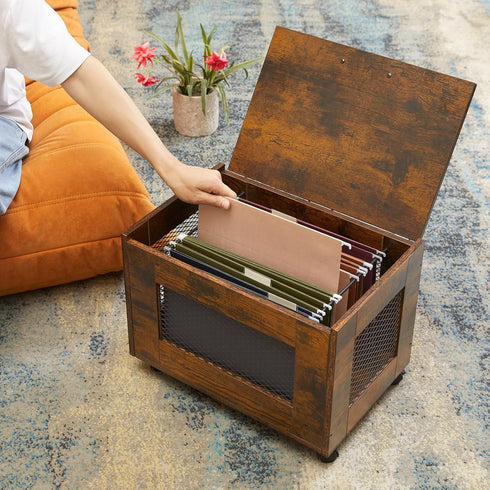 Rolling File Cabinet Cart, Hanging File Organizer Box with Lid for Home Office, Mobile Document Storage