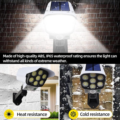Outdoor Motion Sensor Solar Lights 2000 Lumens 77 LEDs Spotlight With Remote Controller FloodLights Outdoor IP66 Waterproof, Wireless Dummy Decoy Fake Security Camera for Porch Garden Patio Driveway by EVERSECU