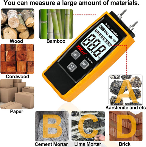 XRCLIF Digital Moisture Meter - Handheld Wood Humidity Meter for Walls/Firewood/Lumber/Mortar, Moisture Detector