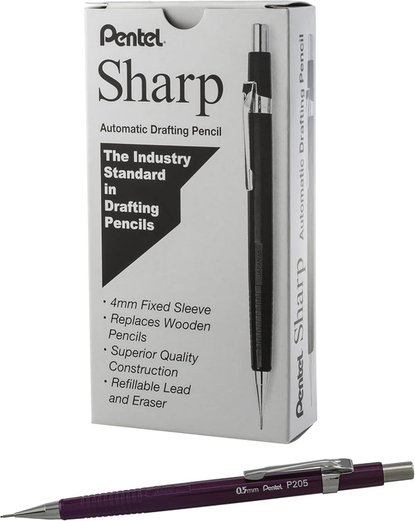 Pentel Sharp Mechanical Pencil, 0.5mm, Metallic Purple Barrel, Box of 12 (P205MV)