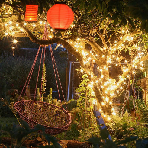 iShabao Solar String Lights Outdoor, 33ft 100 LED Waterproof Fairy Lights for Garden and Party