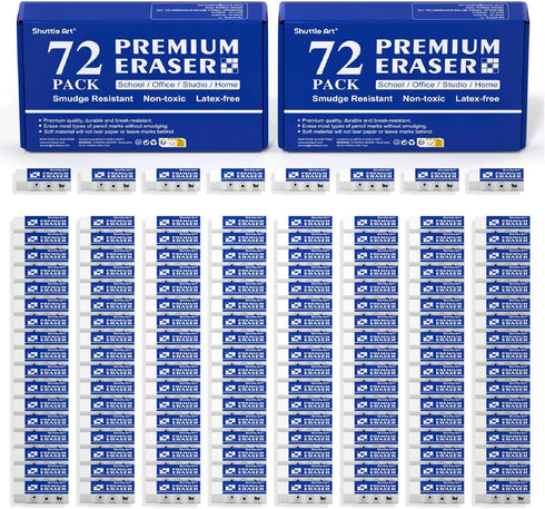 Shuttle Art 144 Pack Premium Erasers Bulk, White Classroom Set for Kids, Teachers, School and Office Supplies