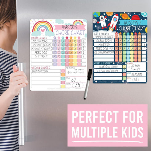 Magnetic Chore Chart for Kids, Good Behavior Chart at Home, Dry Erase Daily Weekly Responsibility List