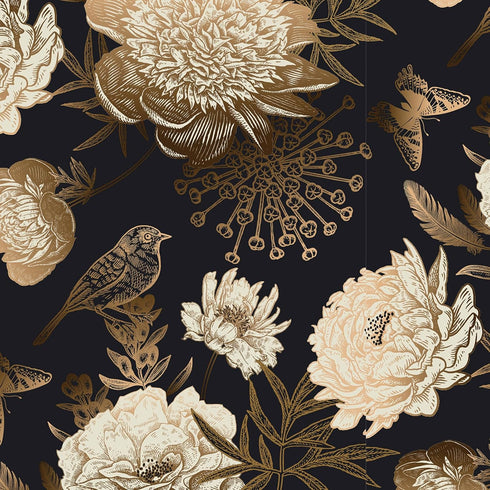 Decotalk Dark Floral Wallpaper Peel and Stick 17.5x354 Inch Black Floral Wallpaper