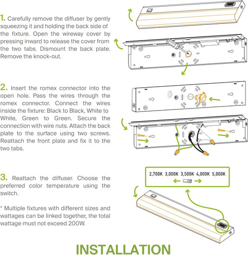 12 Inch 5W 2700K-5000K 442LM, CRI90+, Counter Dimmable ASD LED Under Cabinet Lighting Hardwired, Selectable, Direct