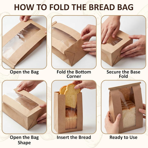 100 Pack Packaging, 500 (14x8.3x3.5 inches) Large Kraft Paper Bread Bags for Homemade Bread Sourdough Bread Bags