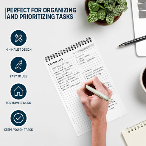 To Do List Notepad: With Multiple Functional Sections - 6.5 x 9.8" 60 Sheets - Spiral Daily Planner Notebook - Task CheckList Organizer Agenda Pad for Work - Note and Todo Organization by Of a Happy Kind