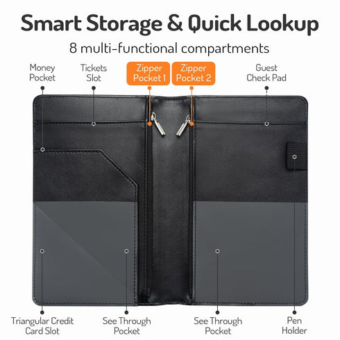 2 Server Book with Zipper Pockets, Bigger Capacity Server Books for Waitress, Cute Waiter Book, Smarter Organization