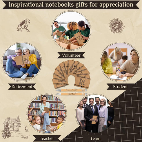Cholemy Employee Appreciation Gifts, 60 Pcs Inspirational Kraft Notebooks with Bamboo Ballpoint Pens for Coworkers