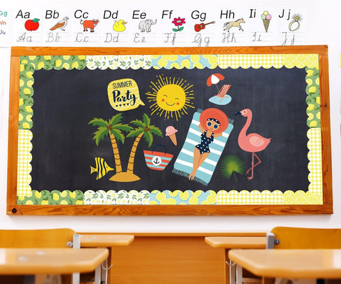 Whaline 69 Feet Summer Lemon Bulletin Board Borders with Self-Adhesive Trim in 5 Designs for Classroom Decorations