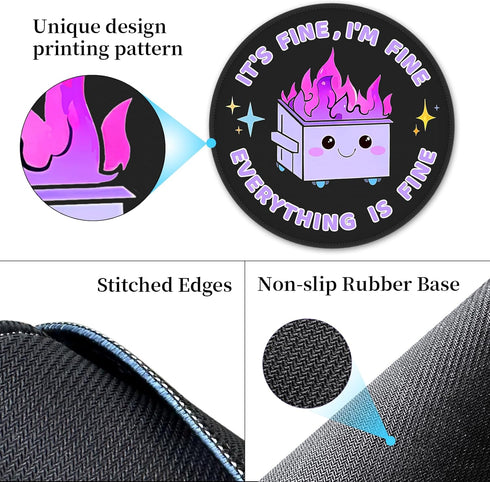 Funny Mouse Pad for Desk, Cute Office Decor with Dumpster on Fire Design, Non-Slip Rubber Base (This is Fine)