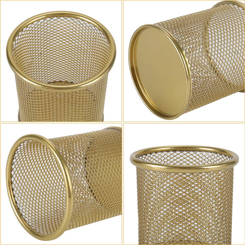 PAG 2 Pack Pencil Holder for Desk, Gold Desktop Pen Cup, Office Supplies Organizers, Makeup Brush Holder