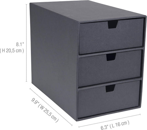 Bigso Box of Sweden Ingrid 3-Drawer Desk Organizer: Durable Fiberboard with Drawers for Office Supplies, Stackable