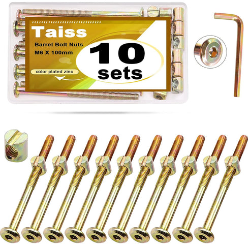 Taiss 10 Set M6x100mm Barrel Bolt Nuts,Crib Screws,Baby Crib Parts Hex Socket